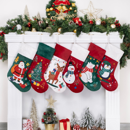🎅Velvet Embroidered Applique Christmas Stocking