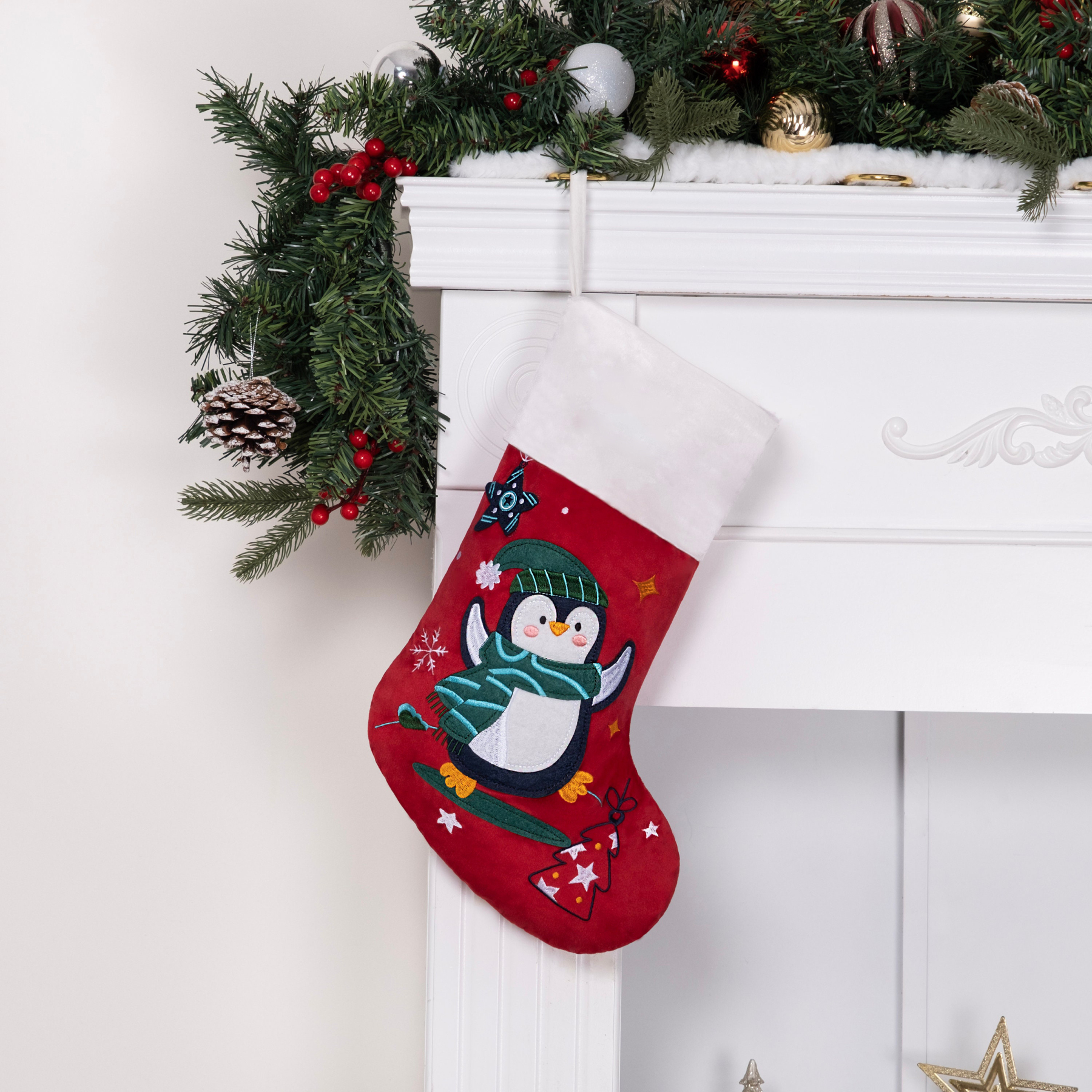 🎅Velvet Embroidered Applique Christmas Stocking
