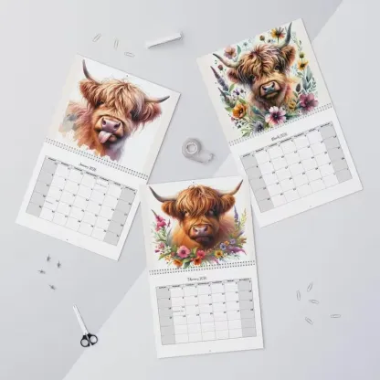 🐮Highland Cow Calendar 2026 – Rustic Farmhouse Wall Art & Monthly Planner📅