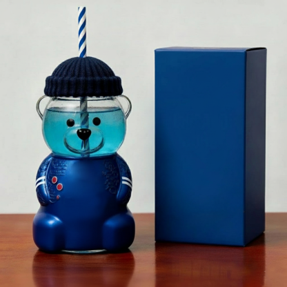 Bear-Shaped Glass Tumbler with Straw