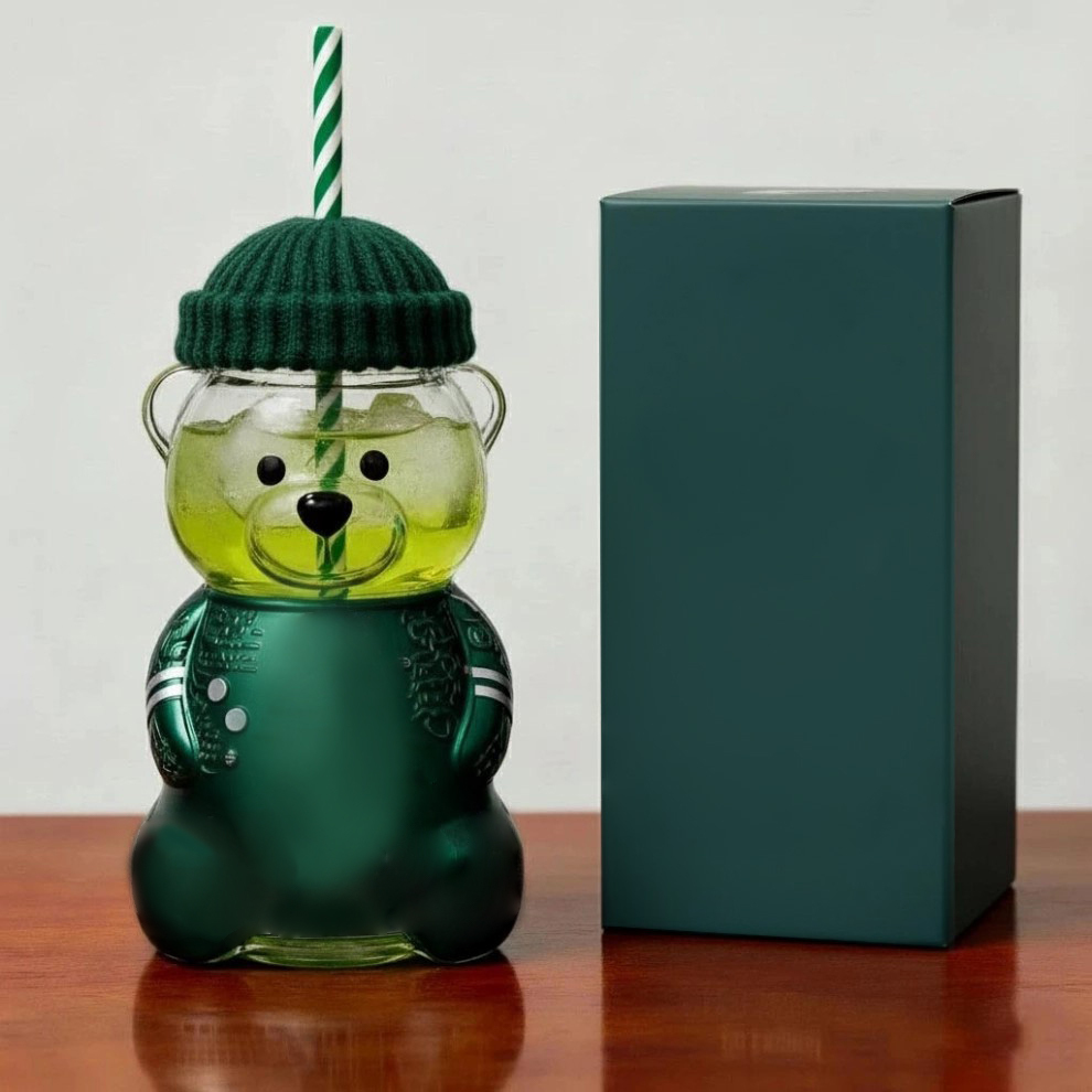 Cute Animal-Shaped Glass Tumbler with Straw