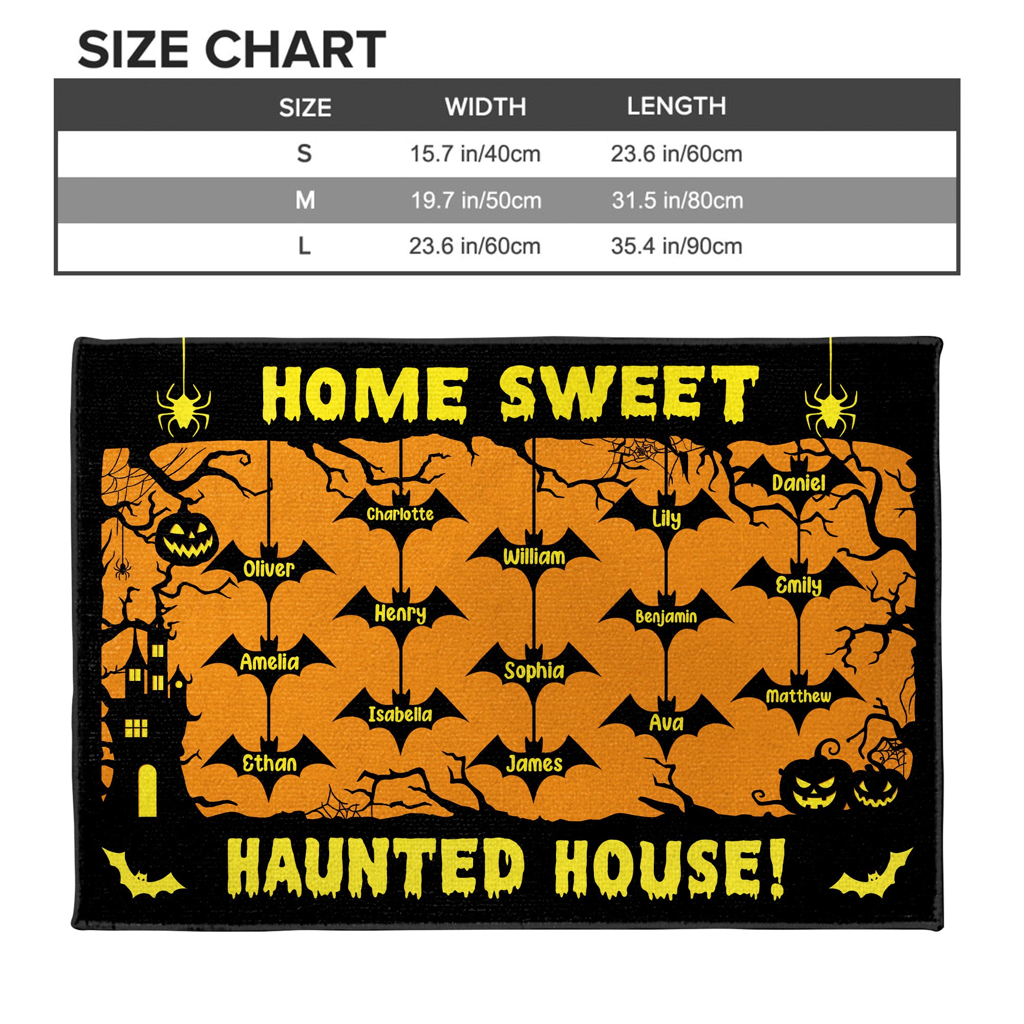 Home Sweet Haunted House With Bats and Pumpkins, Custom Doormat, Gift For Halloween Enthusiasts