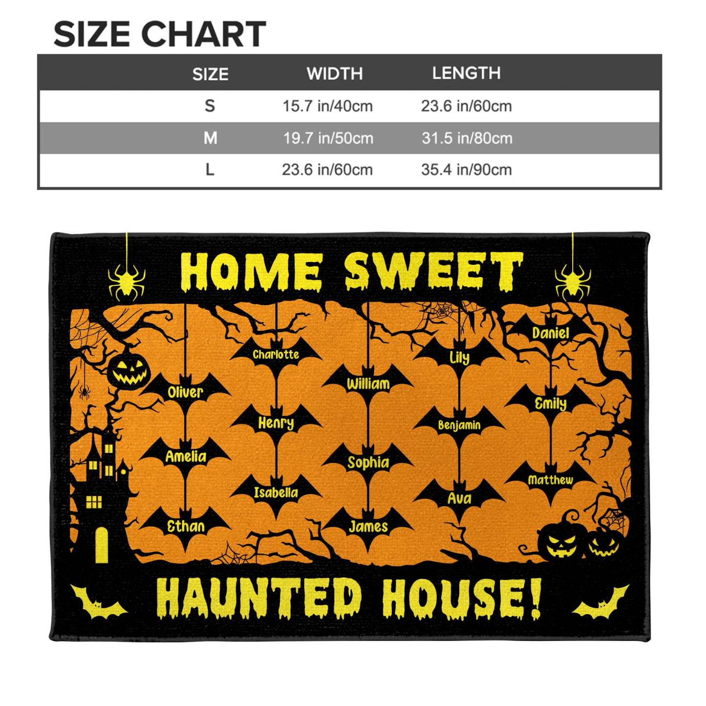 Home Sweet Haunted House With Bats and Pumpkins, Custom Doormat, Gift For Halloween Enthusiasts