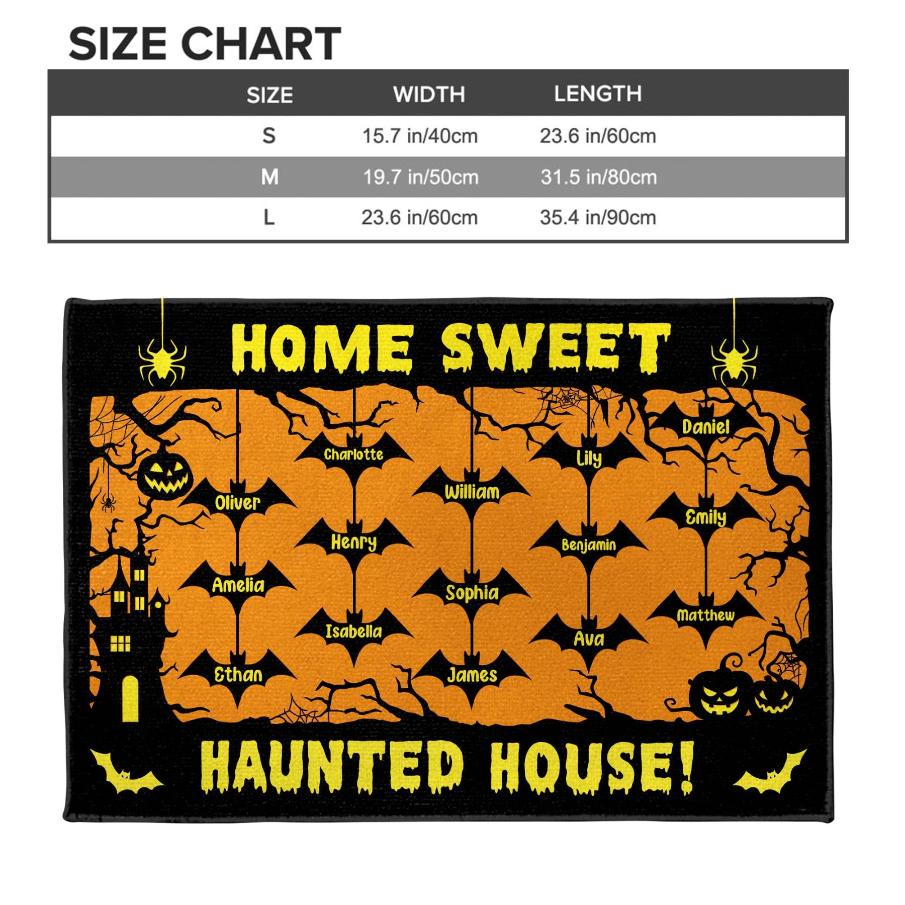 Home Sweet Haunted House With Bats and Pumpkins, Custom Doormat, Gift For Halloween Enthusiasts