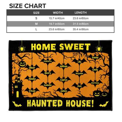 Home Sweet Haunted House With Bats and Pumpkins, Custom Doormat, Gift For Halloween Enthusiasts