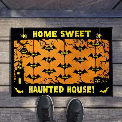 Home Sweet Haunted House With Bats and Pumpkins, Custom Doormat, Gift For Halloween Enthusiasts