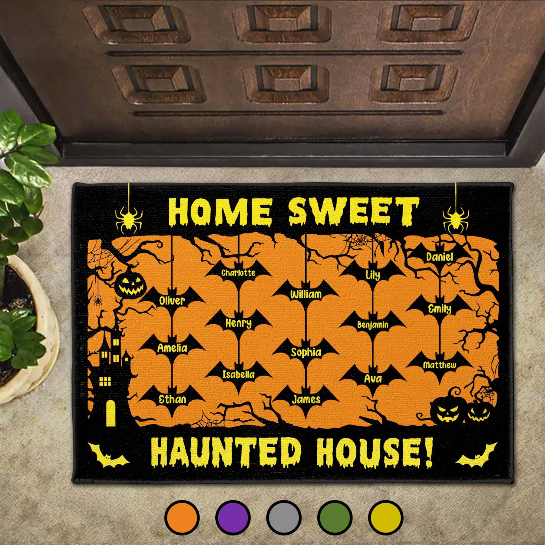 Home Sweet Haunted House With Bats and Pumpkins, Custom Doormat, Gift For Halloween Enthusiasts