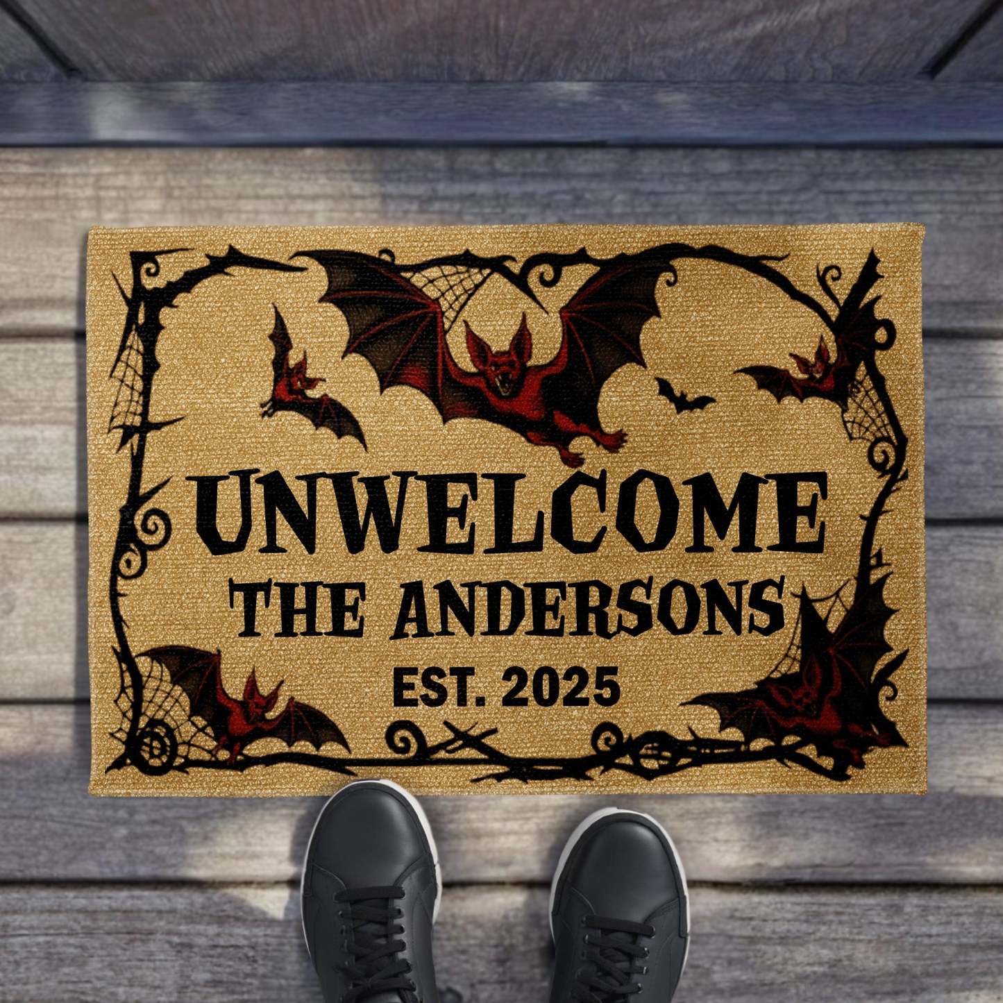 Unwelcome Gothic Bats Design,Custom Doormat,Gift For Halloween and Housewarming