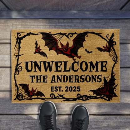 Unwelcome Gothic Bats Design,Custom Doormat,Gift For Halloween and Housewarming