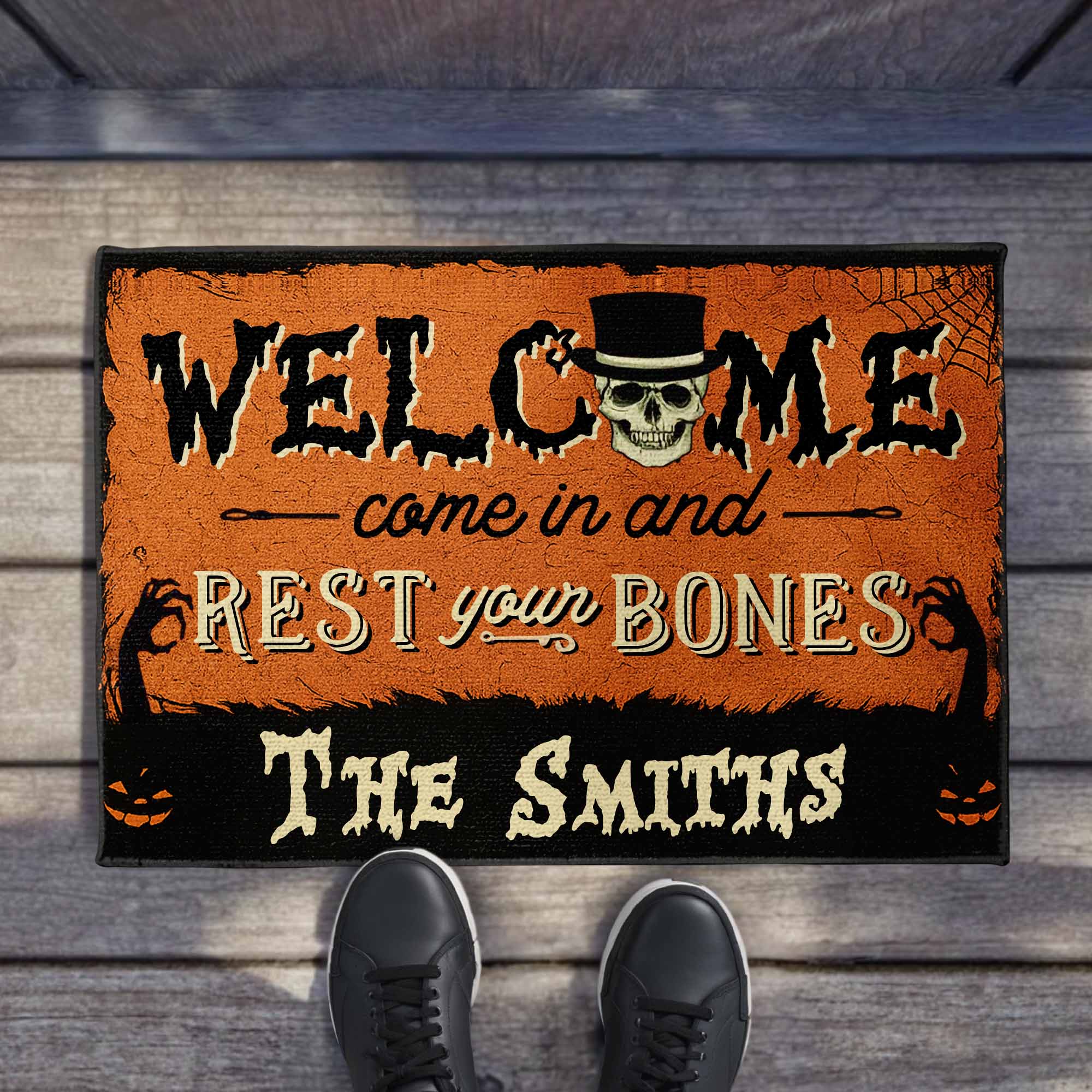 Welcome Come In And Rest Your Bones Custom Doormat, Gift For Family And Halloween Lovers