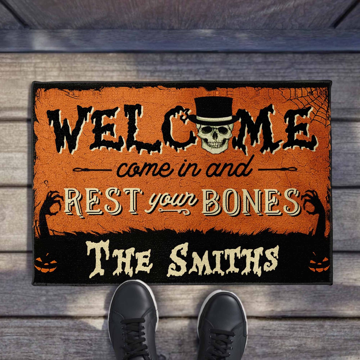 Welcome Come In And Rest Your Bones Custom Doormat, Gift For Family And Halloween Lovers