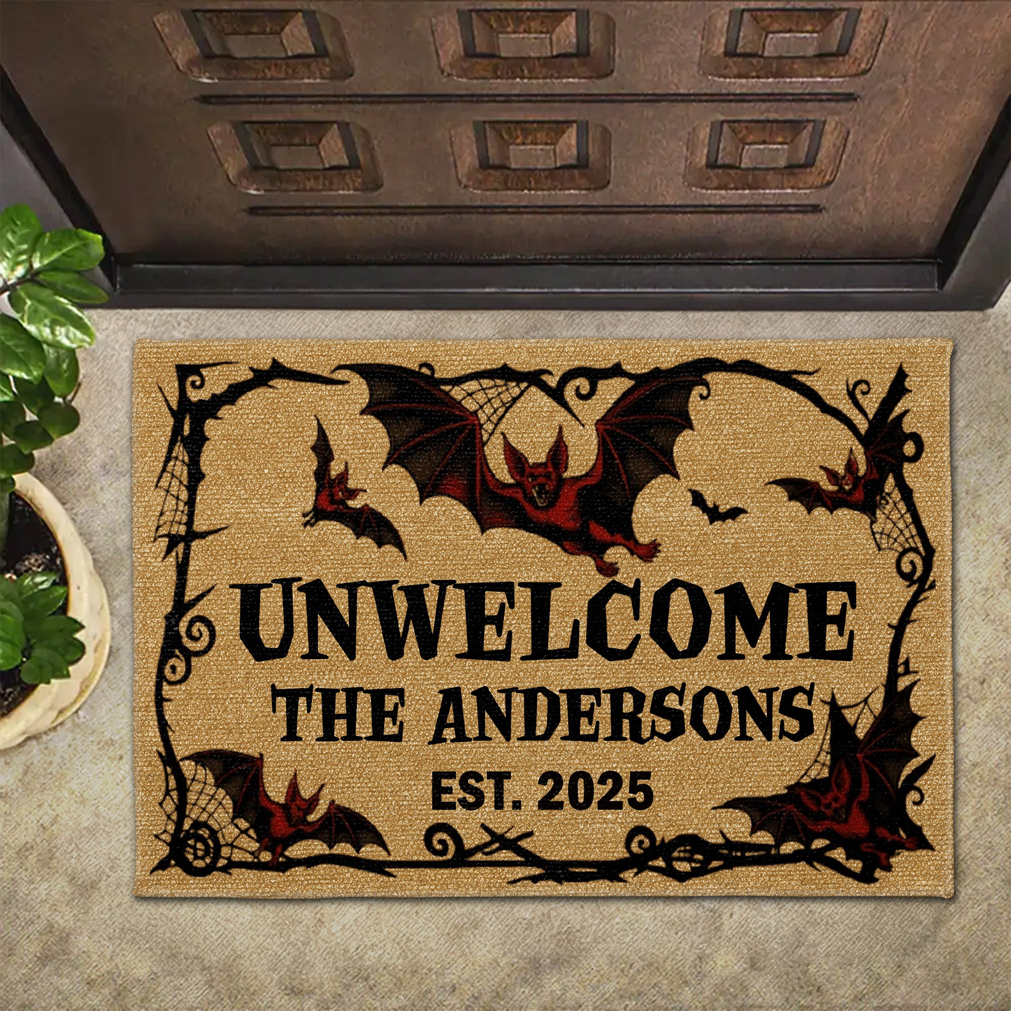 Unwelcome Gothic Bats Design,Custom Doormat,Gift For Halloween and Housewarming