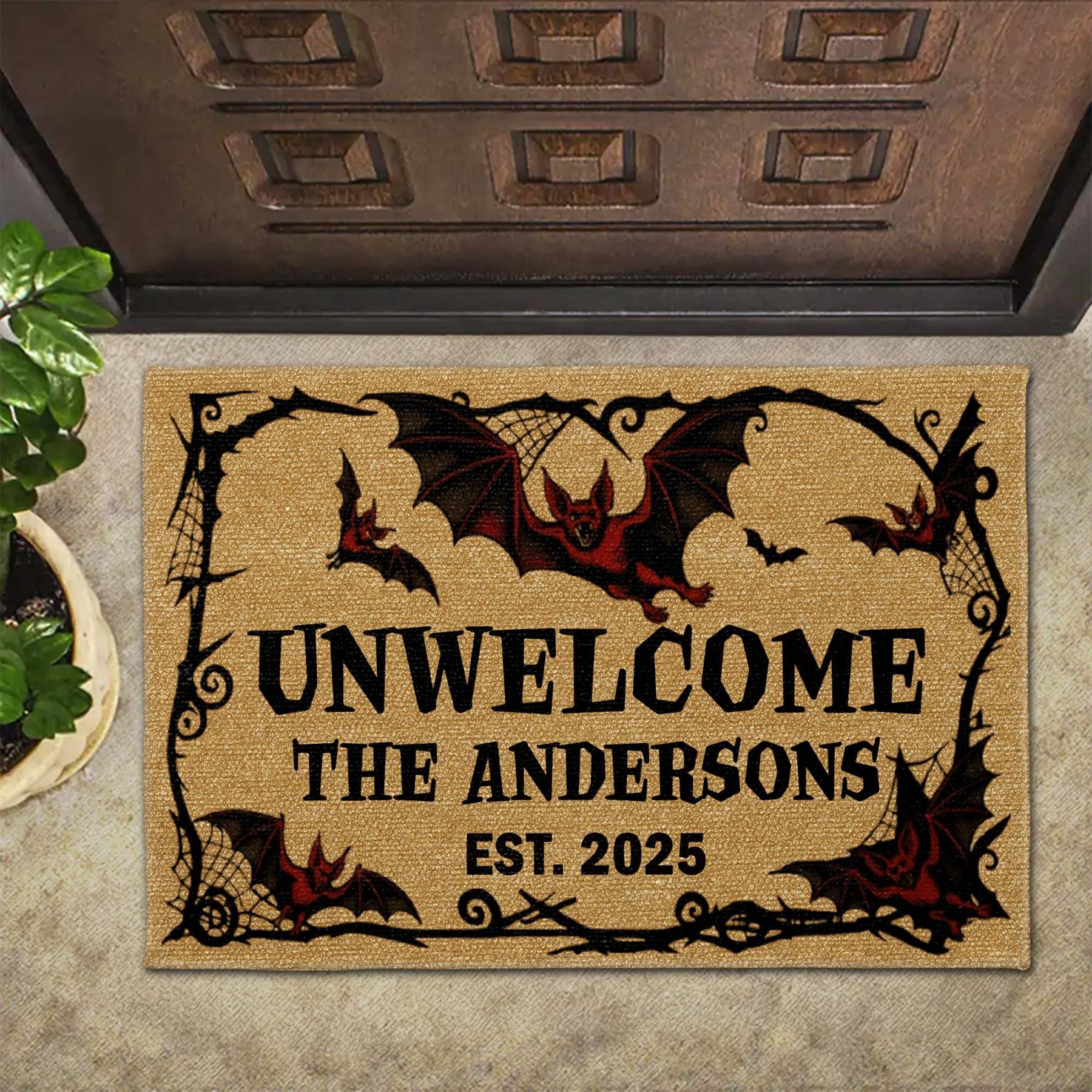Unwelcome Gothic Bats Design,Custom Doormat,Gift For Halloween and Housewarming