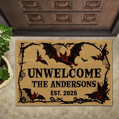 Unwelcome Gothic Bats Design,Custom Doormat,Gift For Halloween and Housewarming