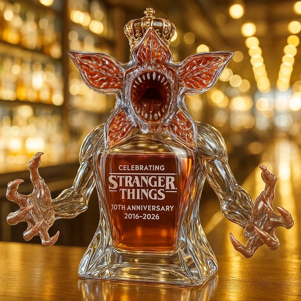 Demogorgon whiskey bottle celebrating Stranger Things' 10th anniversary