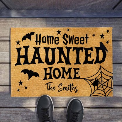 Home Sweet Haunted Home With Bats And Crow, Personalized Custom Doormat, Gift For Family And Halloween Lovers
