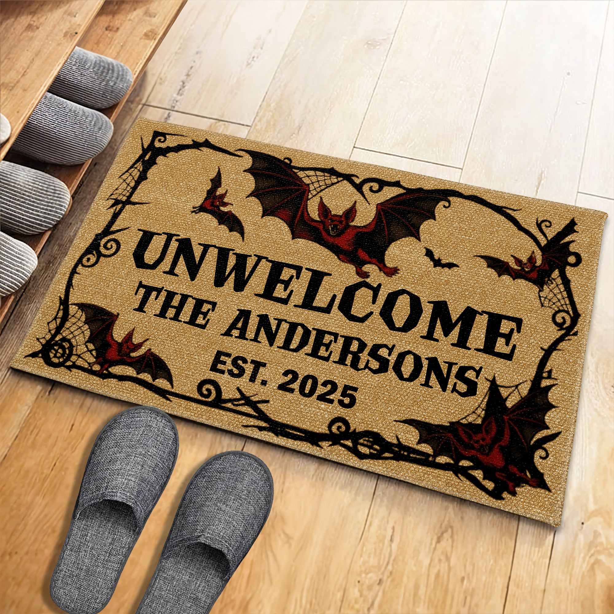 Unwelcome Gothic Bats Design,Custom Doormat,Gift For Halloween and Housewarming