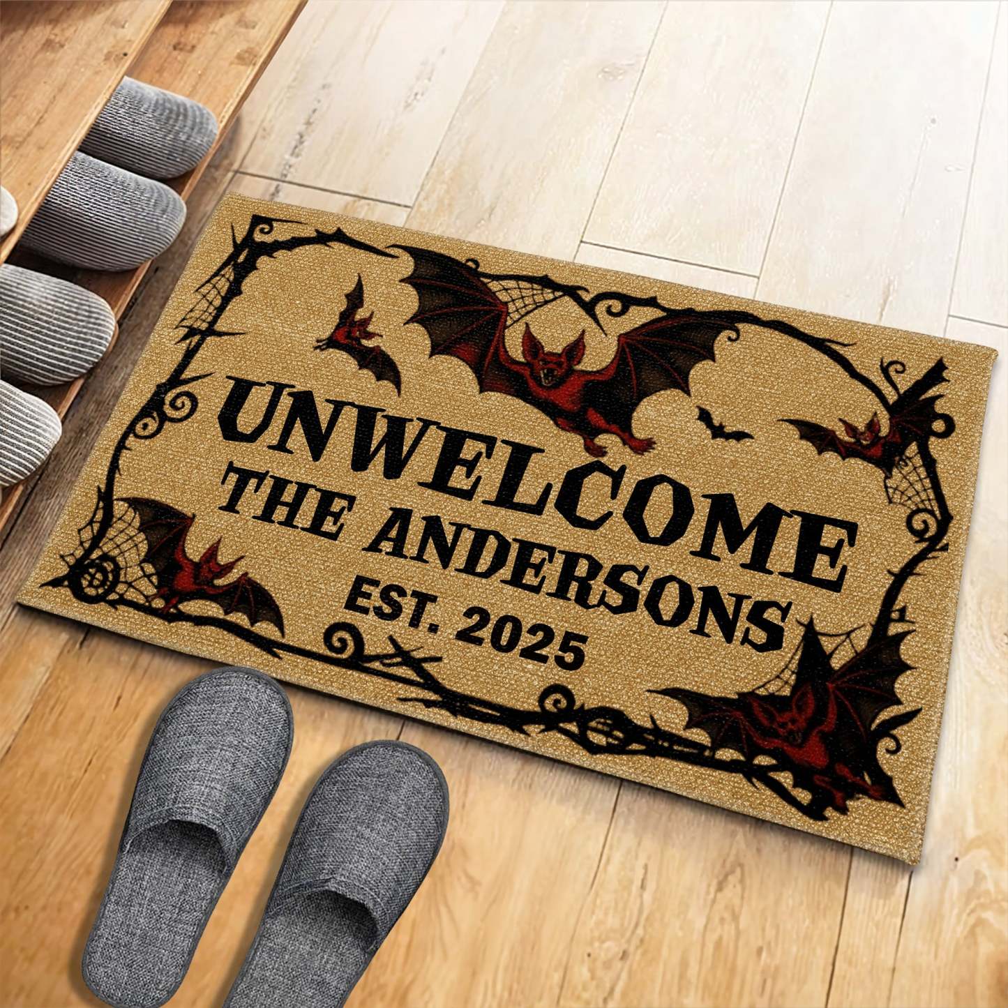 Unwelcome Gothic Bats Design,Custom Doormat,Gift For Halloween and Housewarming