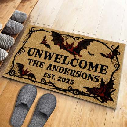 Unwelcome Gothic Bats Design,Custom Doormat,Gift For Halloween and Housewarming