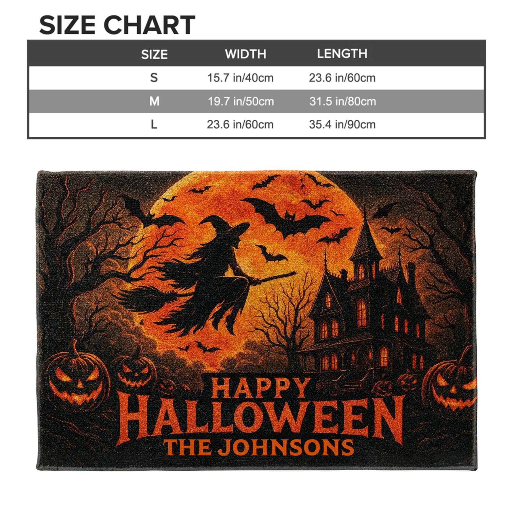 Happy Halloween Witch And Bats Design,Custom Doormat,Gift For Family And Halloween Lovers
