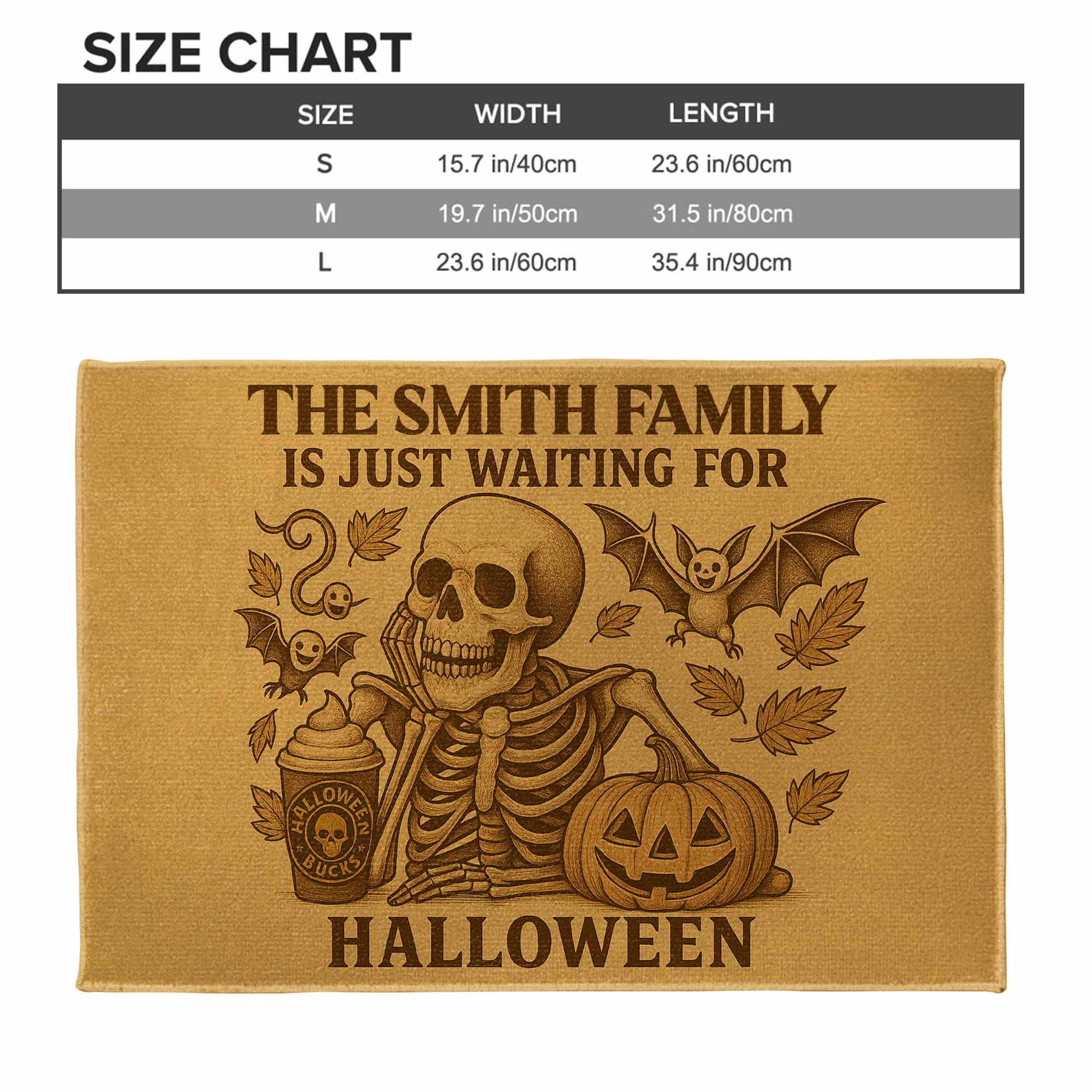 Family Just Waiting For Halloween, Skeleton, Pumpkin, Bat, Personalized Doormat, Gift For Families and Halloween Lovers