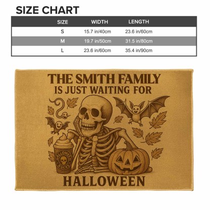 Family Just Waiting For Halloween, Skeleton, Pumpkin, Bat, Personalized Doormat, Gift For Families and Halloween Lovers