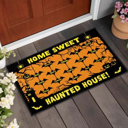 Home Sweet Haunted House With Bats and Pumpkins, Custom Doormat, Gift For Halloween Enthusiasts
