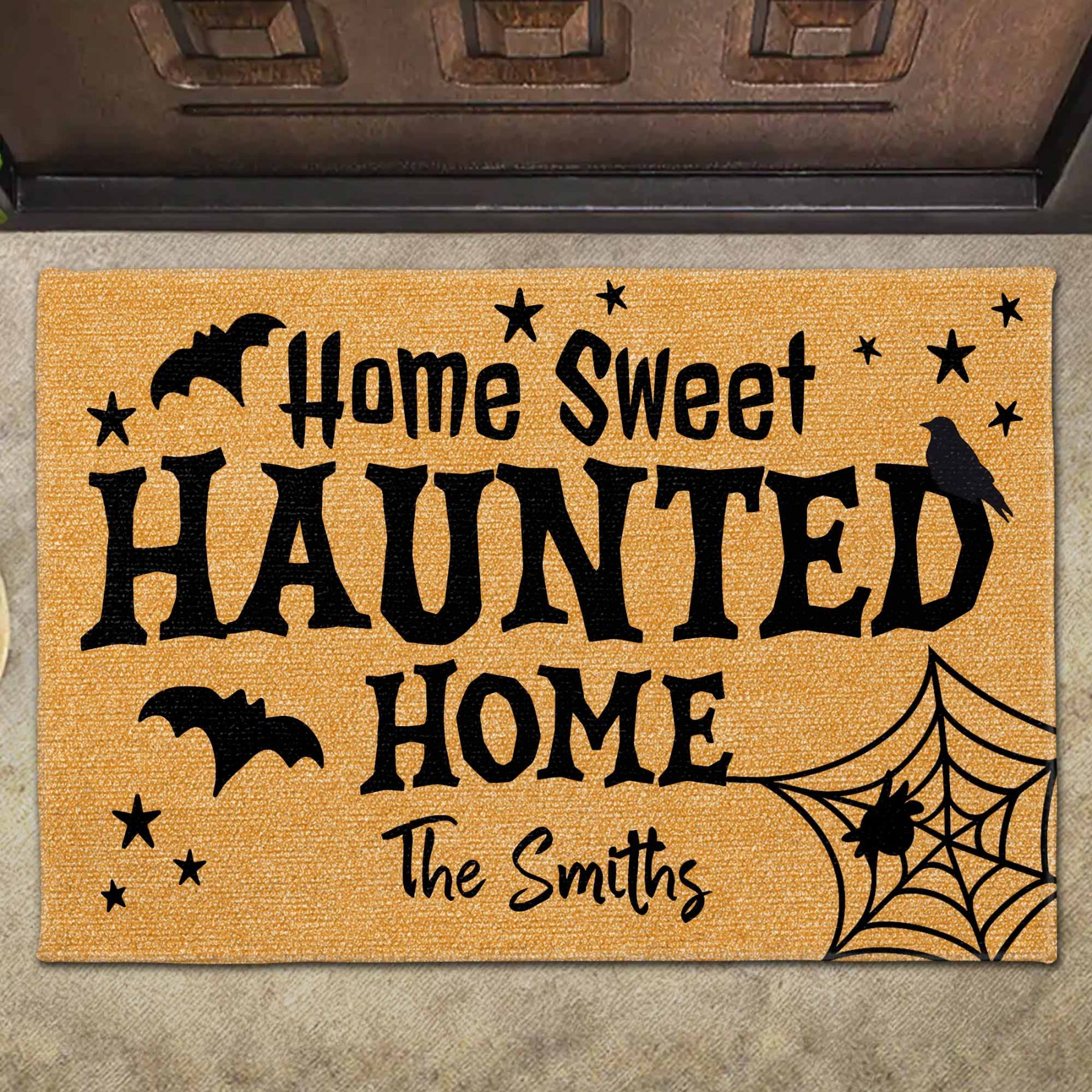 Home Sweet Haunted Home With Bats And Crow, Personalized Custom Doormat, Gift For Family And Halloween Lovers