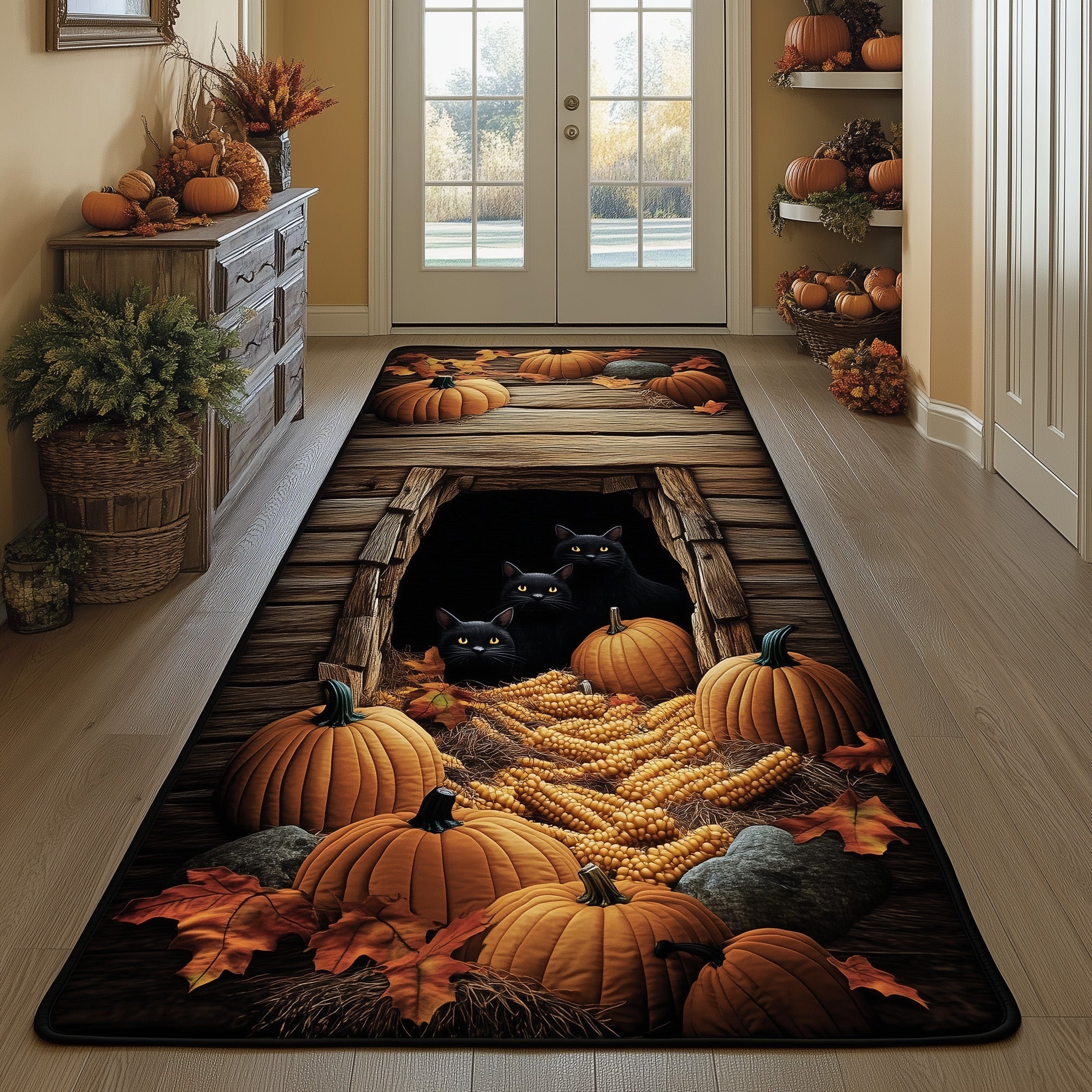 Autumn Black Cat Runner Rug