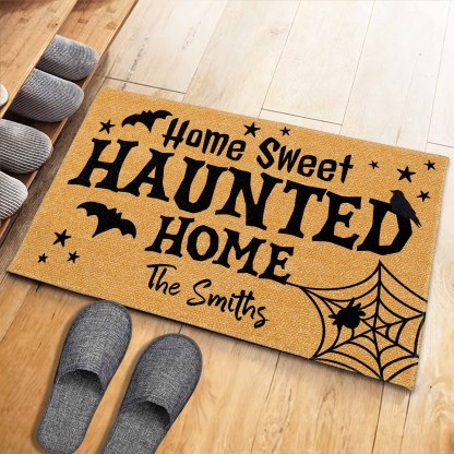Home Sweet Haunted Home With Bats And Crow, Personalized Custom Doormat, Gift For Family And Halloween Lovers
