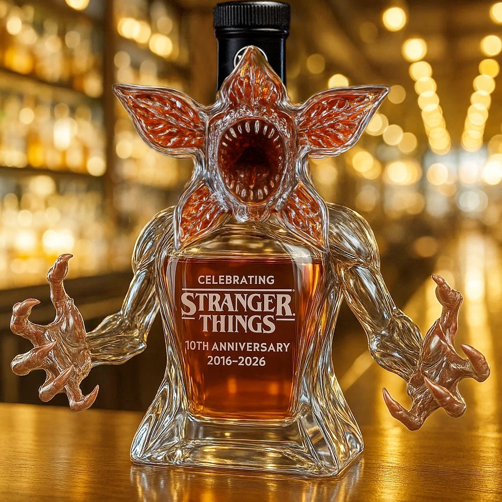 Demogorgon whiskey bottle celebrating Stranger Things' 10th anniversary