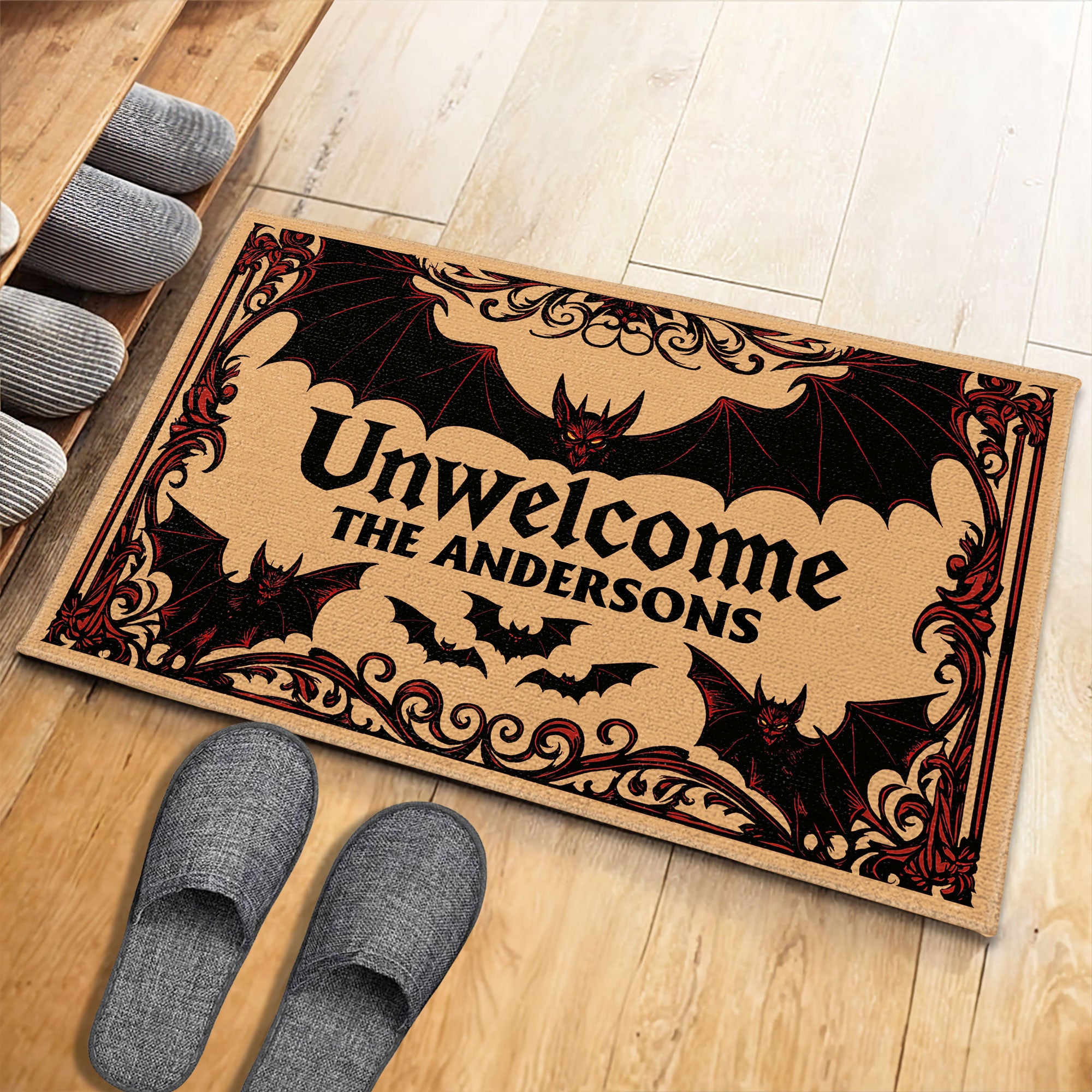 Unwelcome Doormat With Bats Design,Custom Doormat,Gift For Homeowners