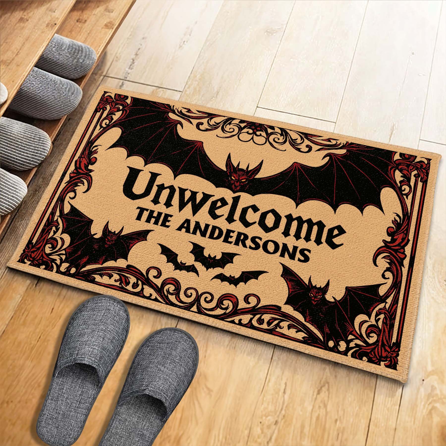 Unwelcome Doormat With Bats Design,Custom Doormat,Gift For Homeowners