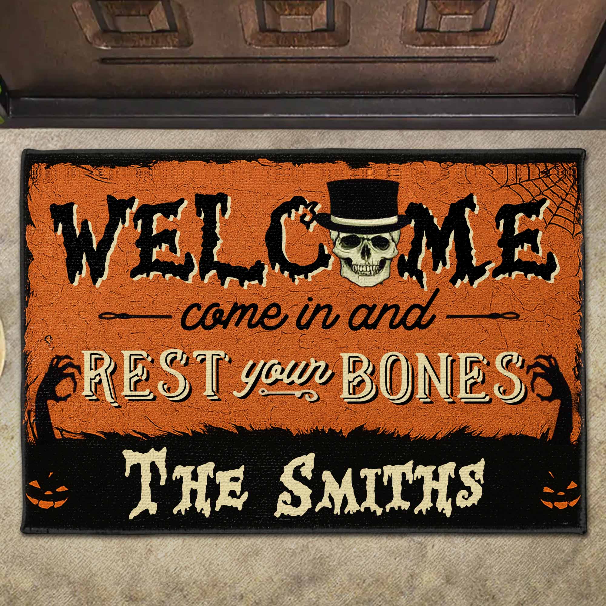 Welcome Come In And Rest Your Bones Custom Doormat, Gift For Family And Halloween Lovers