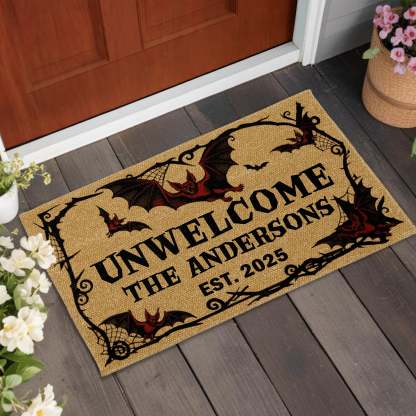 Unwelcome Gothic Bats Design,Custom Doormat,Gift For Halloween and Housewarming