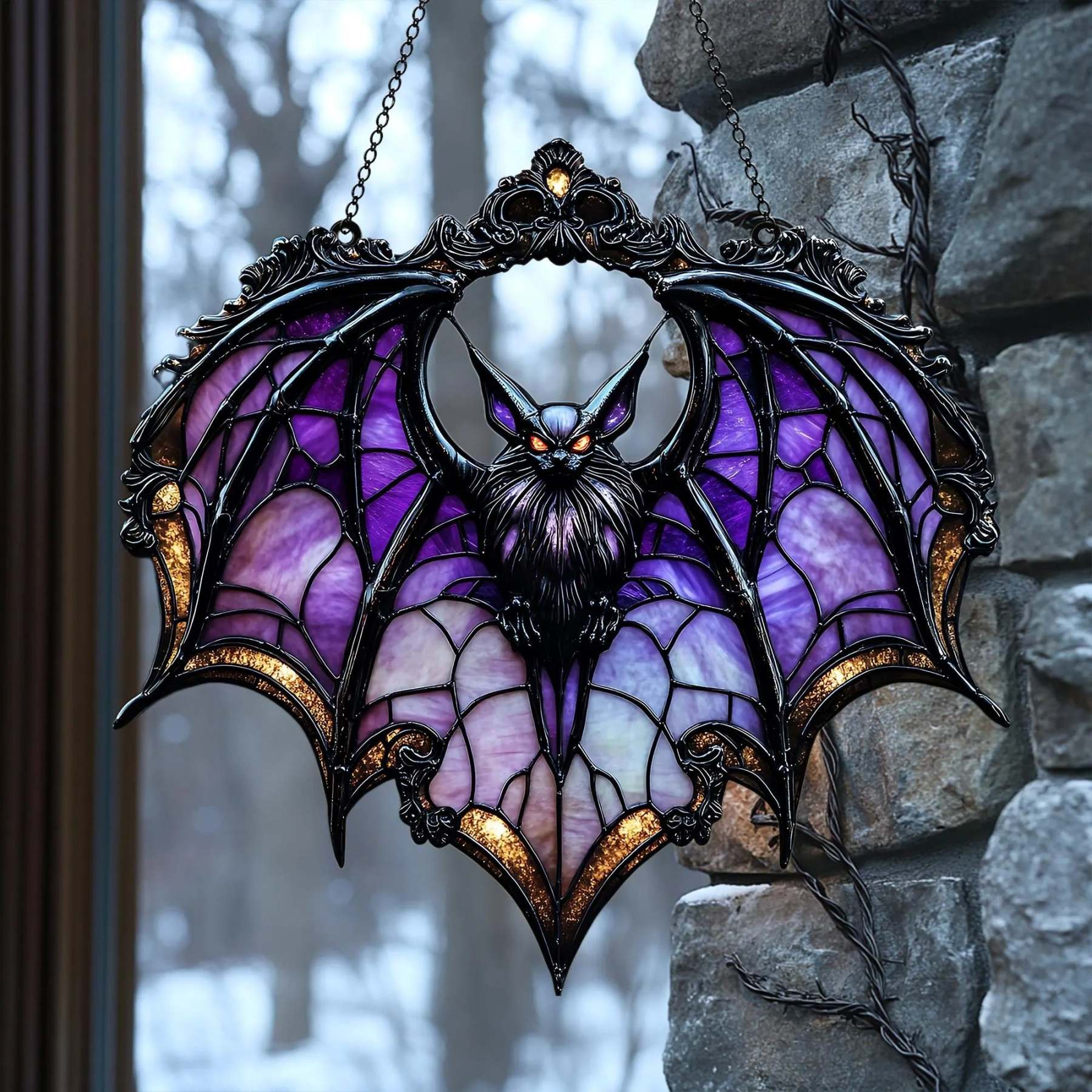 Mystical Purple Bat Acrylic Window, Acrylic Window Hanging