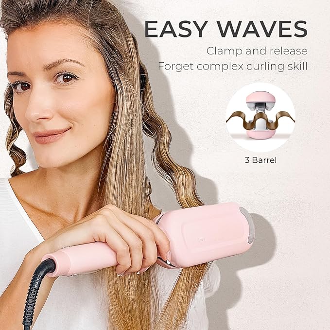 1.25" Ionic 3-Barrel Beach Waver: Ceramic Anti-Scald Deep Hair Curler ✨