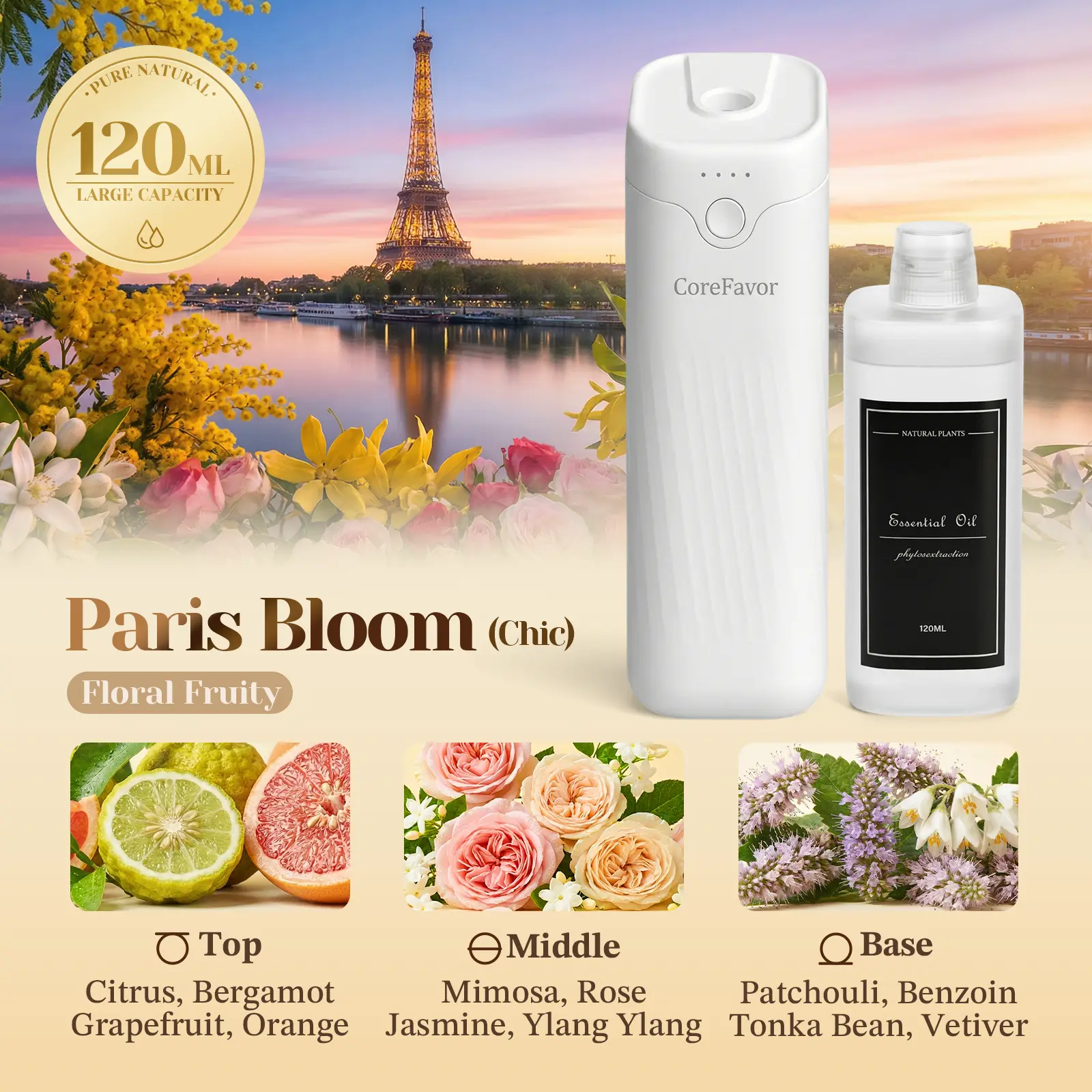 Luxury Wall-Mount Odor Eliminator: Intelligent 4-Speed Rechargeable Essential Oil Diffuser