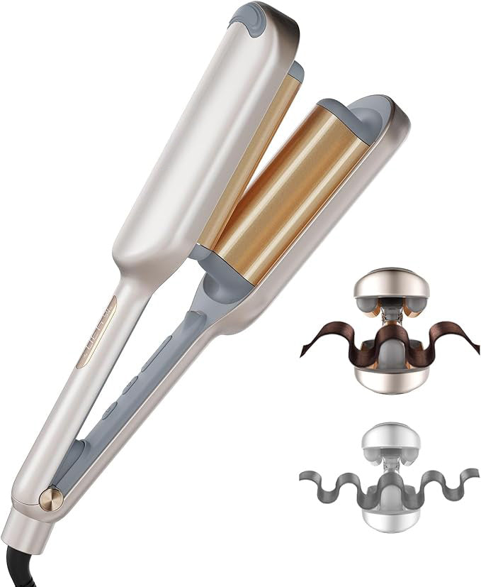1.25" Ionic 3-Barrel Beach Waver: Ceramic Anti-Scald Deep Hair Curler ✨
