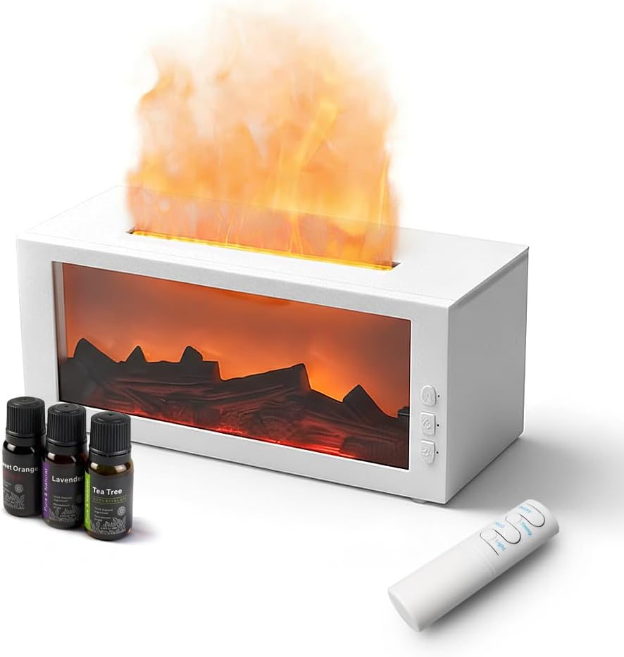 300ml Flame Aroma Diffuser Humidifier with Timer Remote and Waterless Auto-Off