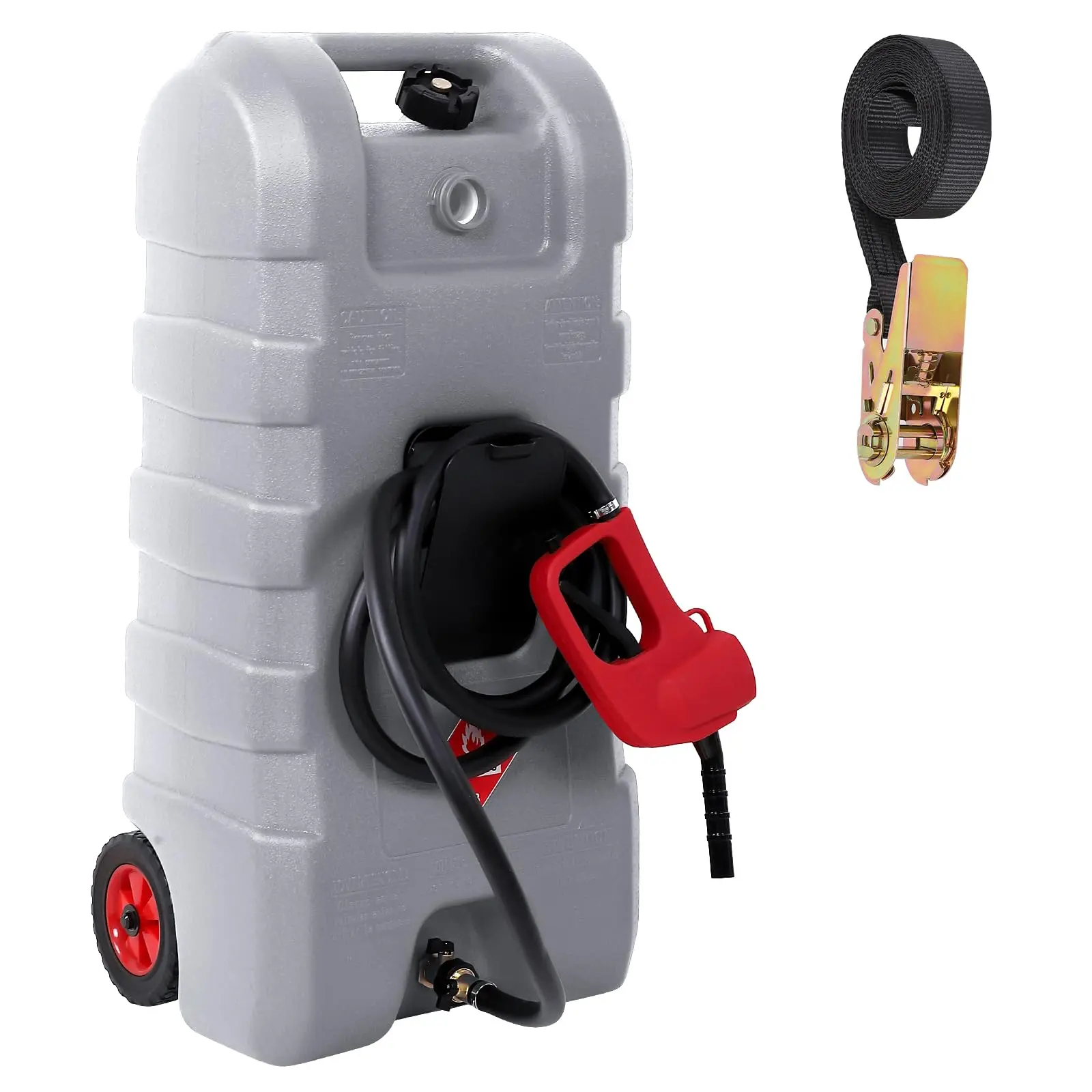 【Fathersdaygift】15 Gallon Portable Fuel Caddy with Pump & 10ft Hose, Wheeled Gas Diesel Storage Tank for Cars, ATVs, Boats