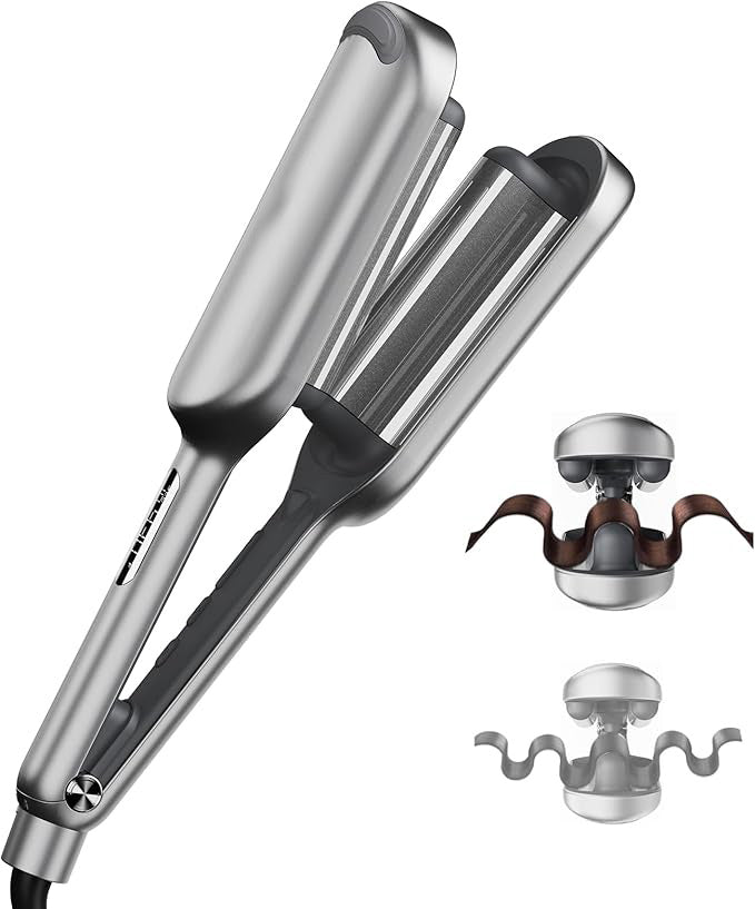 1.25" Ionic 3-Barrel Beach Waver: Ceramic Anti-Scald Deep Hair Curler ✨