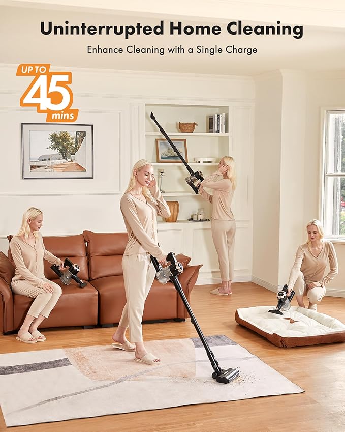 8-in-1 Cordless Vacuum Cleaner: Lightweight Stick with 45min Runtime & Powerful Suction