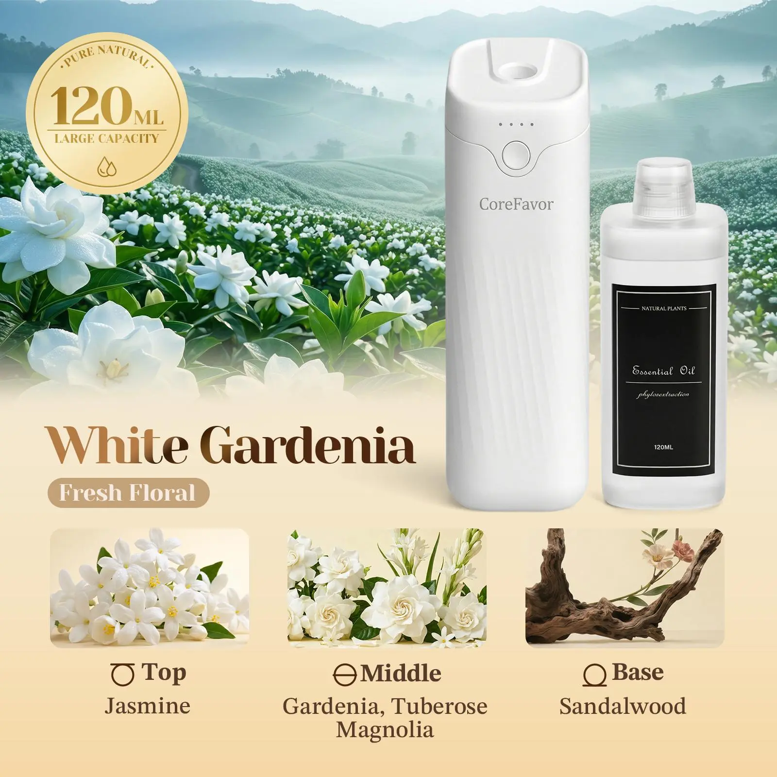 Luxury Wall-Mount Odor Eliminator: Intelligent 4-Speed Rechargeable Essential Oil Diffuser