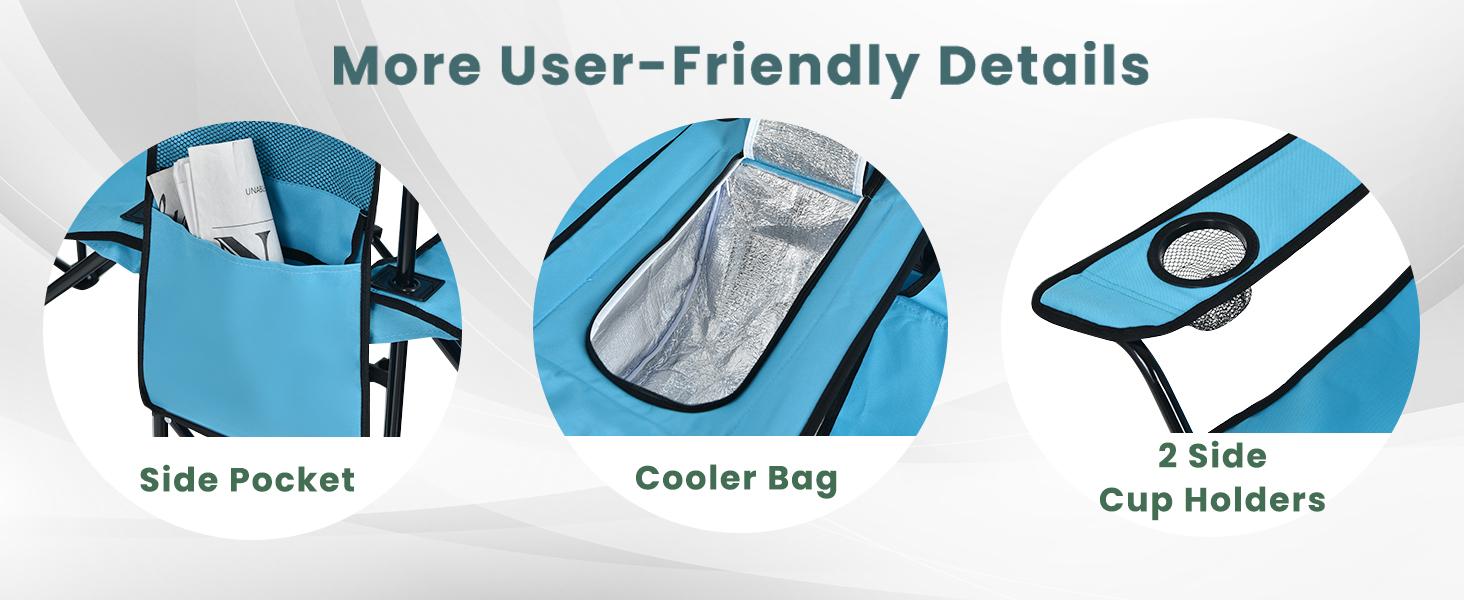 COSTWAY Double Portable Picnic Chairs, Folding Camping Chairs w/Detachable Umbrella, Cooler Bag, Cup Holders, Patio Beach Camping Chairs for Outdoors football baseball season