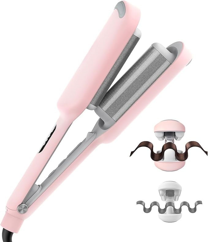 1.25" Ionic 3-Barrel Beach Waver: Ceramic Anti-Scald Deep Hair Curler ✨