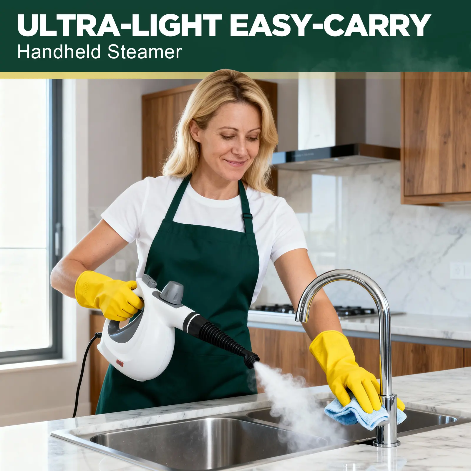 Handheld Pressurized Steam Cleaner 11 Piece Accessory Set Multi Surface All Natural Cleaning