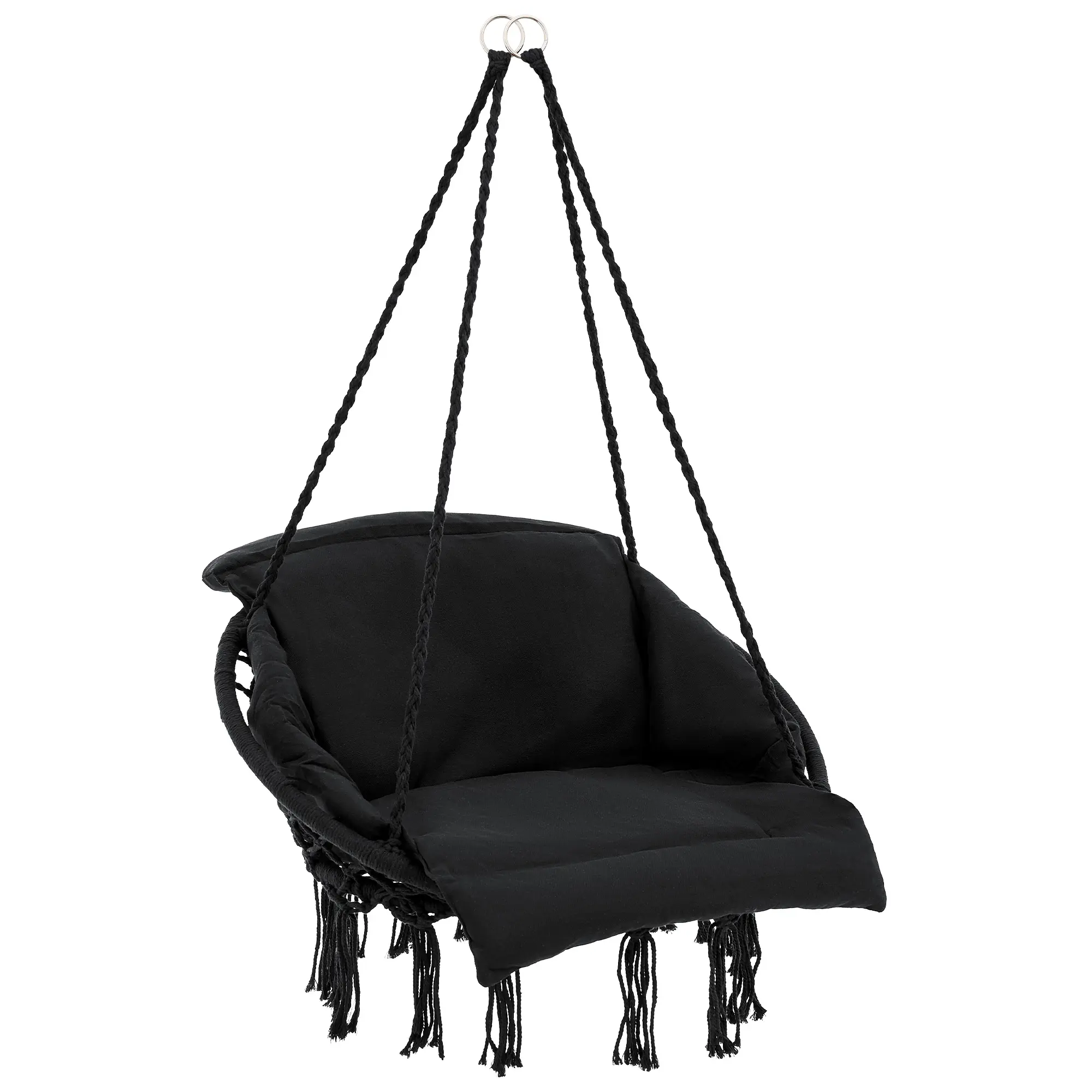 Velvet Cotton Hammock Chair with 2 Cushions - Elegant Fringe Swing for Indoor & Outdoor