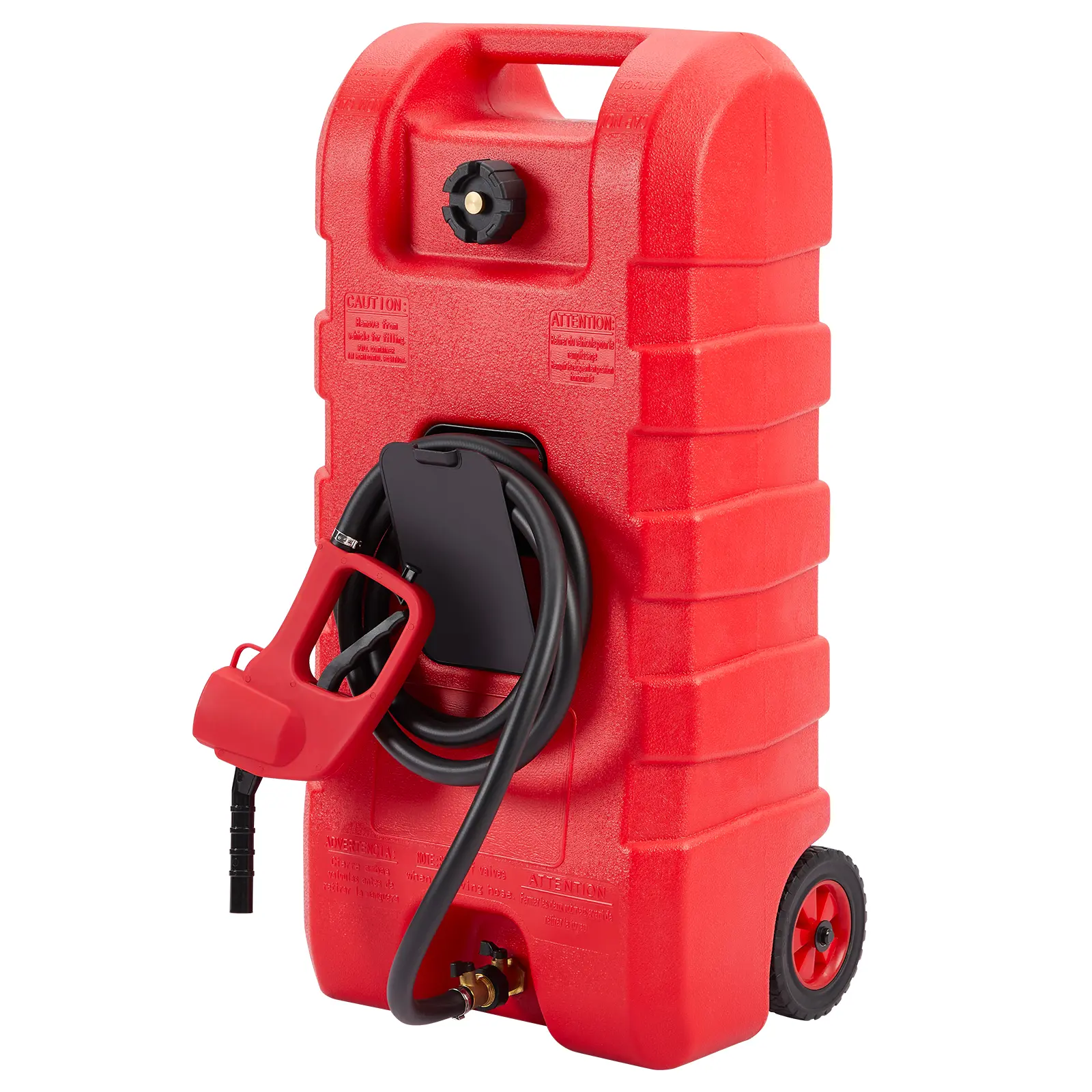 【Fathersdaygift】15 Gallon Portable Fuel Caddy with Pump & 10ft Hose, Wheeled Gas Diesel Storage Tank for Cars, ATVs, Boats