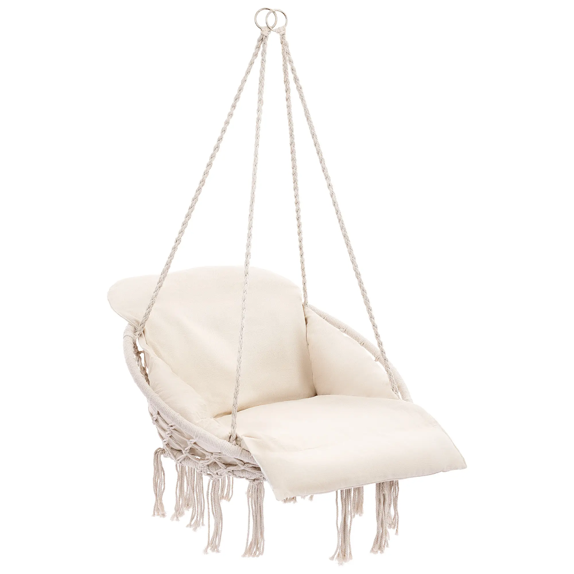 Velvet Cotton Hammock Chair with 2 Cushions - Elegant Fringe Swing for Indoor & Outdoor
